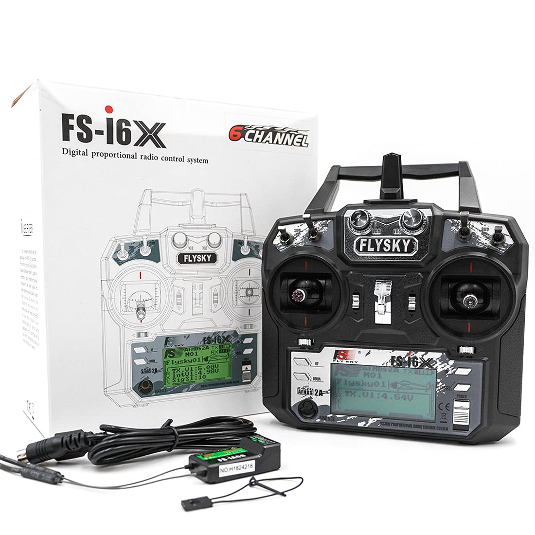 FLYSKY FS-i6X 10CH 2.4GHz RC Transmitter Controller with FS-iA6B Receiver Upgrade Cable for RC Boat Racing Drone (Mode_2)