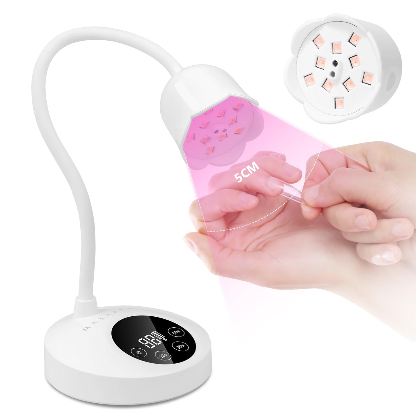 Makartt UV Nail Lamp: Mini UV Light for Gel Nails Polish Luminoza 10W Rechargeable LED Nail Light Nail Dryer with 4 Timers & Auto Sensor, Fast Curing Goosenecks UV Lamp for Home Nail DIY Manicure