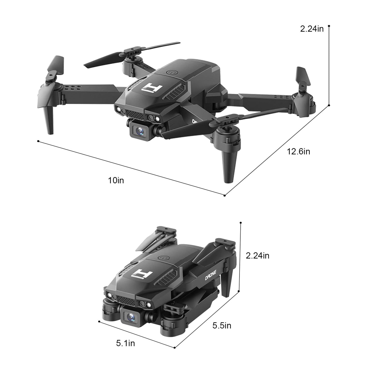 Mini Drone with Camera for Adults Beginner Kids, 1080P WiFi FPV, Foldable, 2 Batteries, One-Click Take Off/Landing, Altitude Hold Black