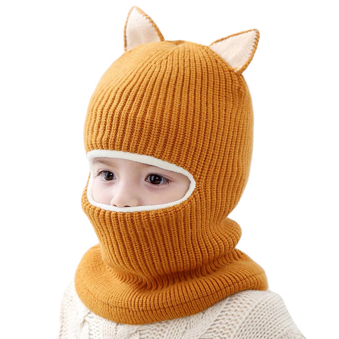Baby Winter Hat, Toddler Winter Hat, Fleece Lined Girls Boys Infant Winter Hat, Kids Winter Hats Scarf Earflap Hood Skull Caps, 1-4T (Cat Yellow)