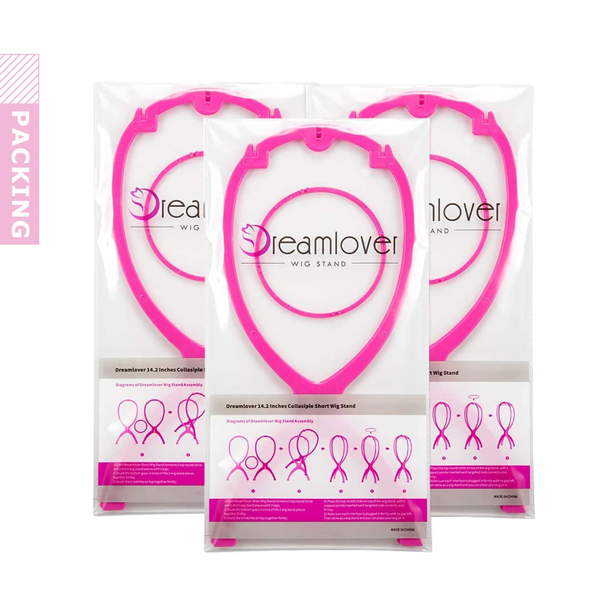 Dreamlover Wig Head Stand, Wig Holder, Hot Pink, 3 Packs