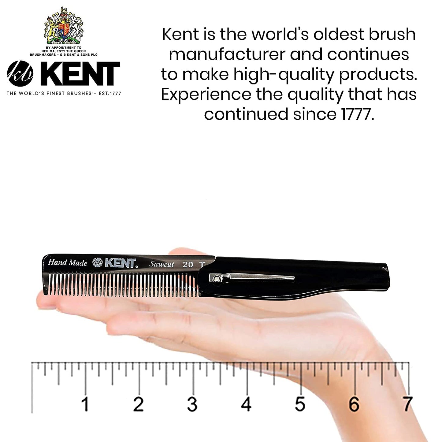 Kent 20T Handmade Folding Pocket Comb for Men, Fine Tooth Hair Comb Straightener for Everyday Grooming Styling Hair, Beard or Mustache, Use Dry or with Balms, Saw Cut Hand Polished, Made in England
