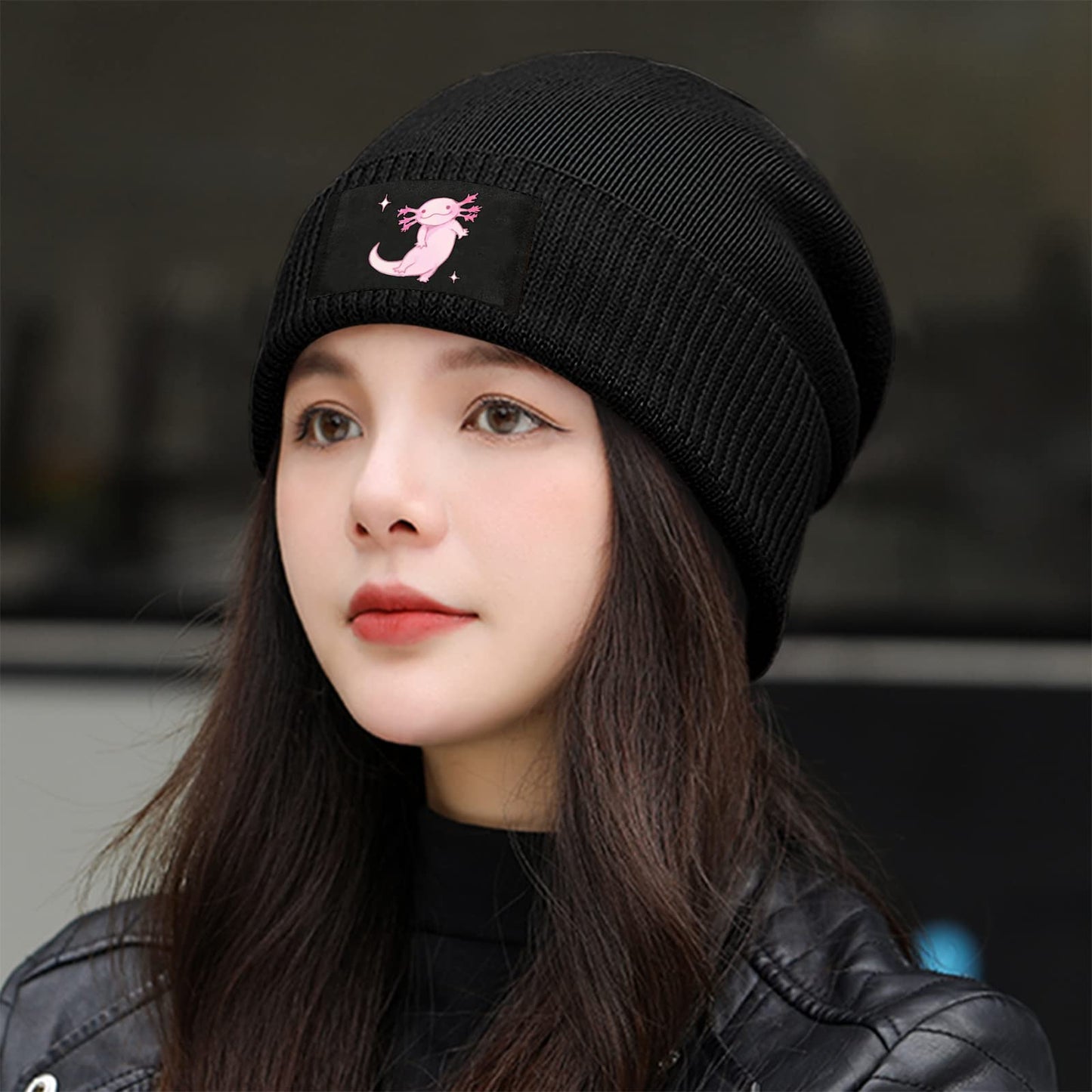 merahans Fashion Beanie Slouchy for Men Women Cartoon Pink Axolotl Knit Skull Cap Winter Warm Hat