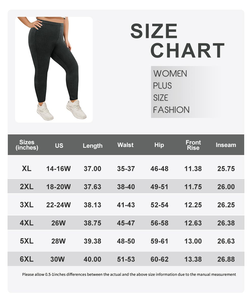 TIYOMI Plus Size Women's Dark Grey Leggings 2X Full Length Pants Stretchy High Waist Ankle Leggings Solid Color Butt Fit Pants Workout Warm Fall Winter Leggings 2XL 16-18