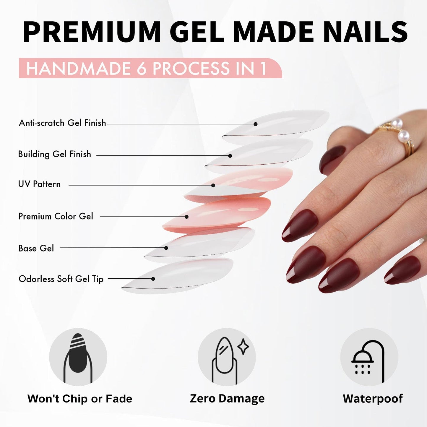SHANGMENG Matte Red French Tip Press on Nails Almond - Soft Gel Press on Nails Short for Women Gift, Fit Natural Stick on Nails with Glue in 16 Sizes - 32 Reusable Fake Nails, Ancora Red