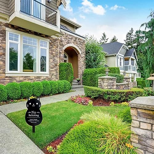 Handook No Soliciting Sign for House Funny Metal No Soliciting Yard Sign, 16.5"x7.1" Black Cat No Solicitation Sign for Home and Business