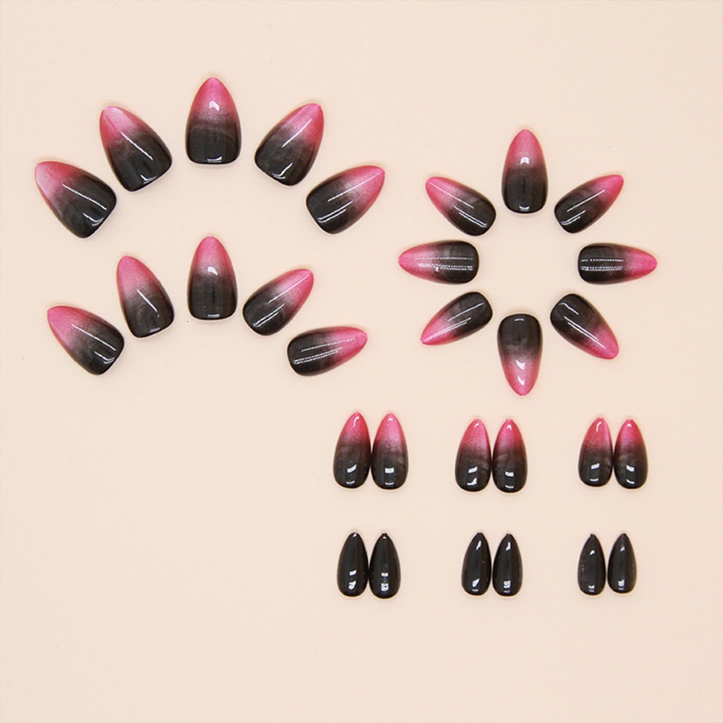 Red Press on Nails Almond Short Fake Nails with Designs Ombre Red Black False Nails Press ons Glossy Full Cover Acrylic Glue on Nails Cute Artificial Stick on Nails for Women Manicure 24Pcs