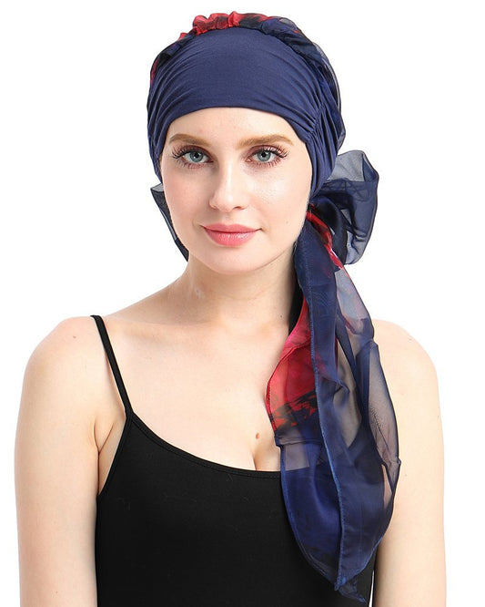 Chemo Scarf Easy Tie Lined Turban Hat for Cancer Women Patients Winter Red