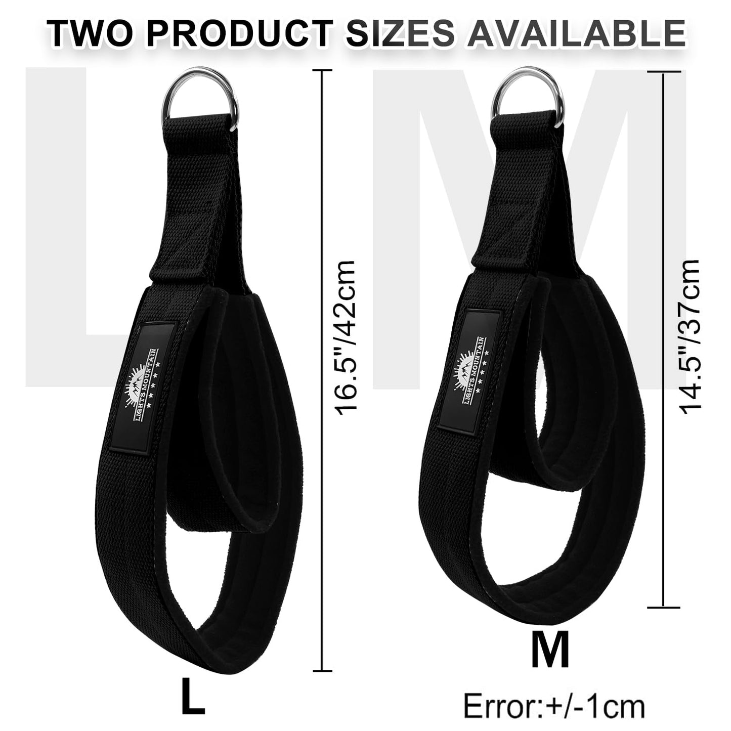 Lights Mountain 1 Pair Pilates Double Loop Straps for Reformer, Fitness D-Ring Straps Handle, Yoga Exercise Accessories for Home Gym Workout (black L)