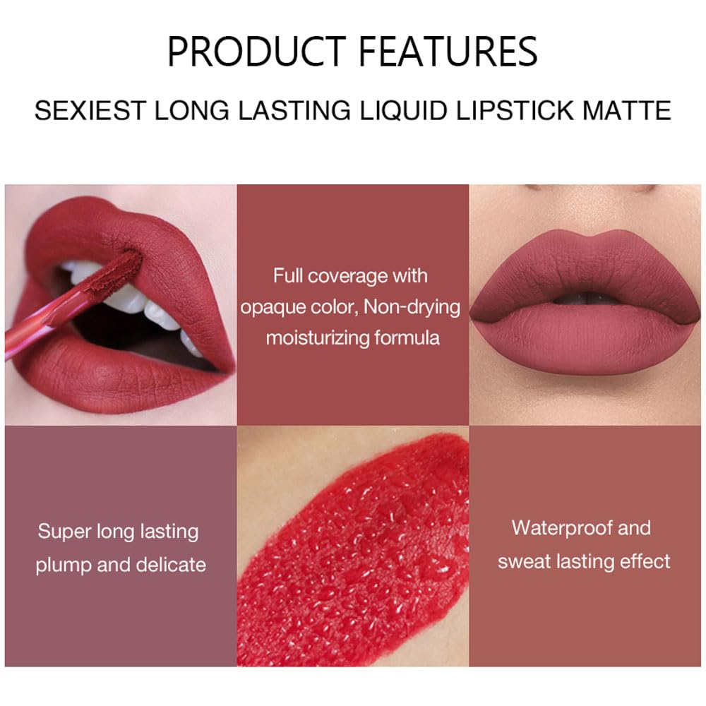 BestLand 3Pcs Matte Liquid Lip Lipstick Set for Women - 24H Transfer-Proof, Moisturizing & Non-Sticky I Warm Nude, Dusty Pink, Soft Coral I Vegan + Cruelty-Free for Daily & Party