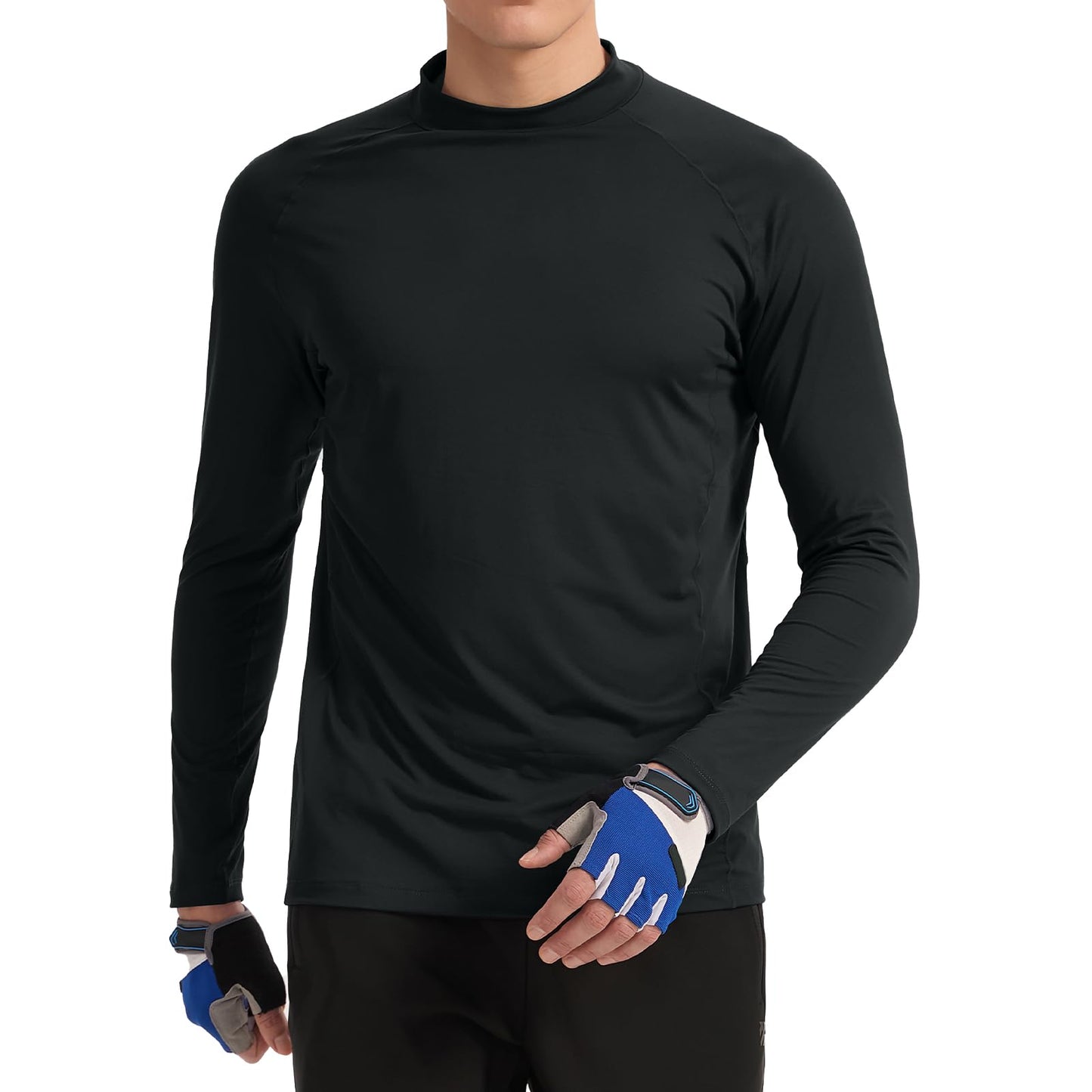 Men's Long Sleeve T Shirts Classic Mock Turtleneck Running Outdoor Basic Pullover Sweatshirt Workout Tops(Black,2XL)