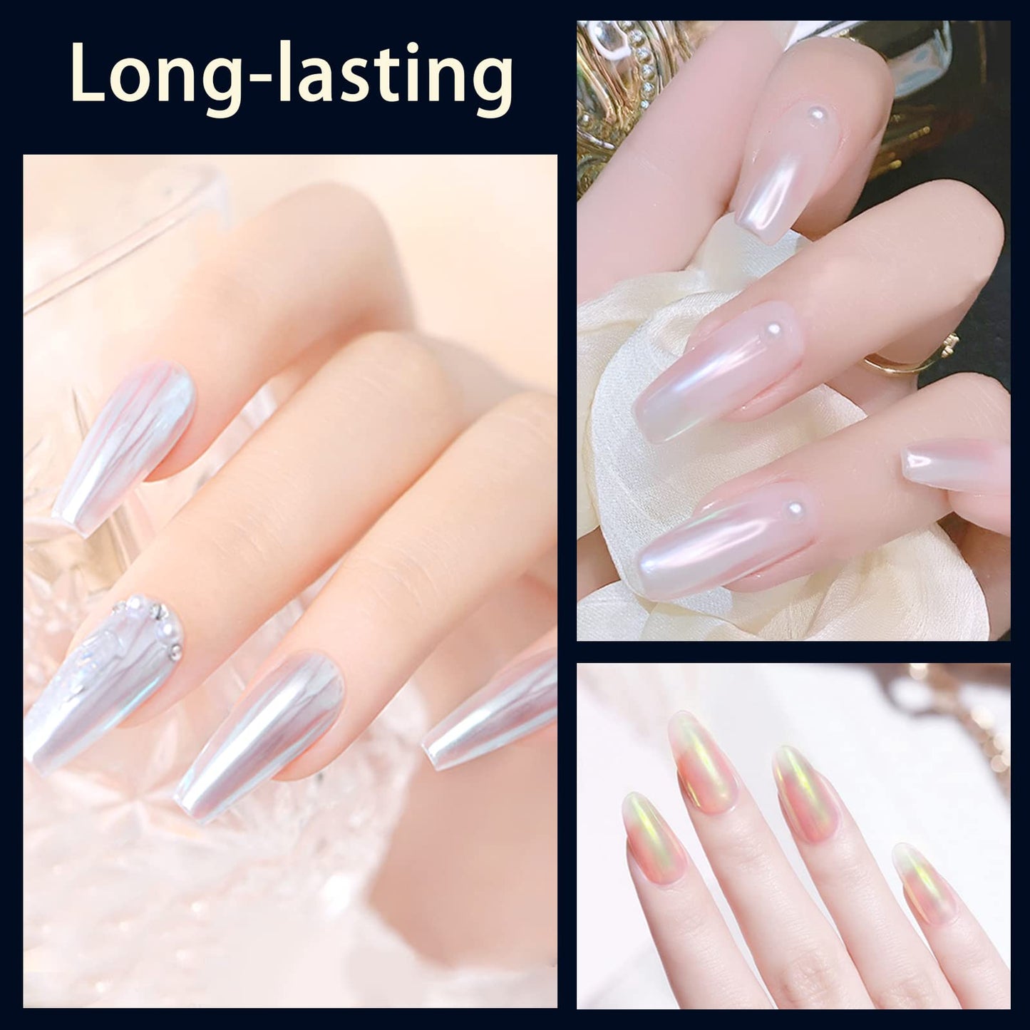 Allstarry Unicorn Chrome Nail Powder, Aurora Mermaid Iridescent White Pearl Nail Chrome Powder Pigment Glitter Fairy Dust for Nail Art, Manicure, Gel Nail Polish - Spring Moonlight