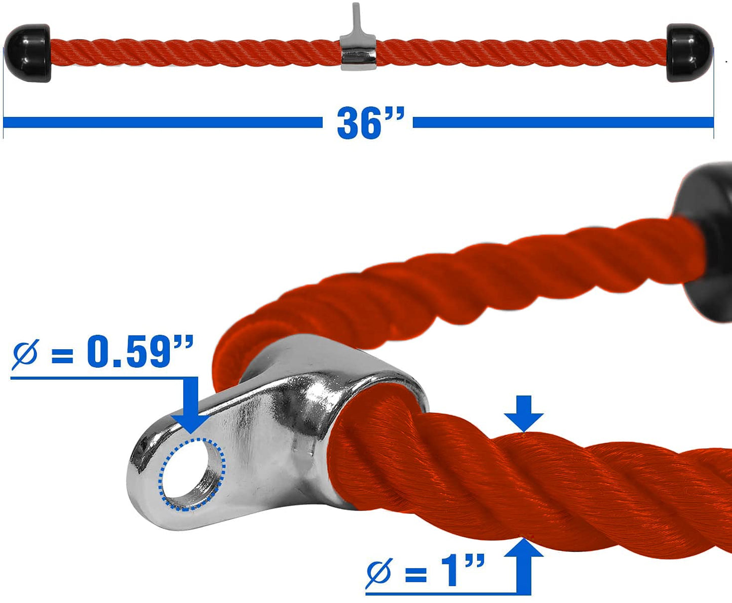 Yes4All Deluxe Red Tricep Rope 36 Inches Black Cable Attachment, Pulley System Gym Pull Down Rope with Carabiner, Exercise Machine Attachment