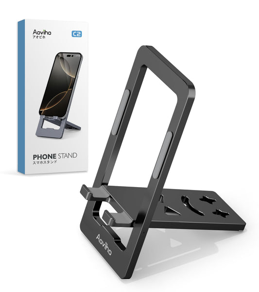 Aoviho Ultra - Thin Portable Phone Stand: Foldable & Space - Saving, Fits 3.7-7 inch Devices, Black