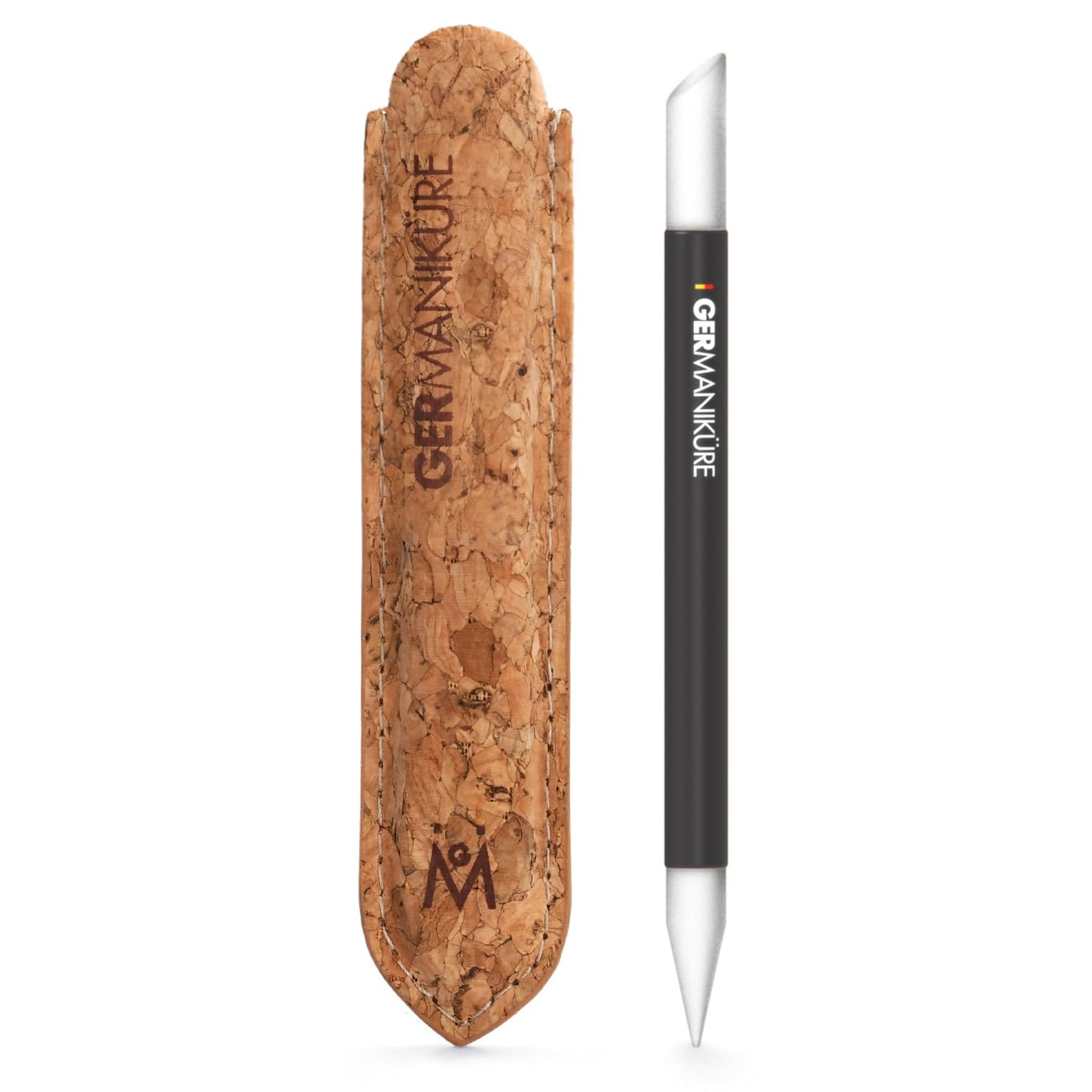 GERMANIKURE Black Glass Cuticle Stick in Cork Sleeve - Ethically Made in Czech Republic - Cuticle Pusher & Remover, Callous & Dry Skin Fingertip File, Nail Shaper