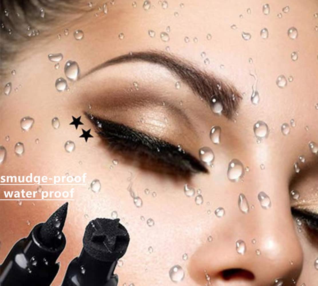 Go Ho 2PCS Waterproof Eyeliner Stamps,Red and Black Star Stamp Eye Liner,Double-side Long-lasting Liquid Eyeliner,Eye Face Tattoo Tools with Black&Red Star-shaped Fun Makeup