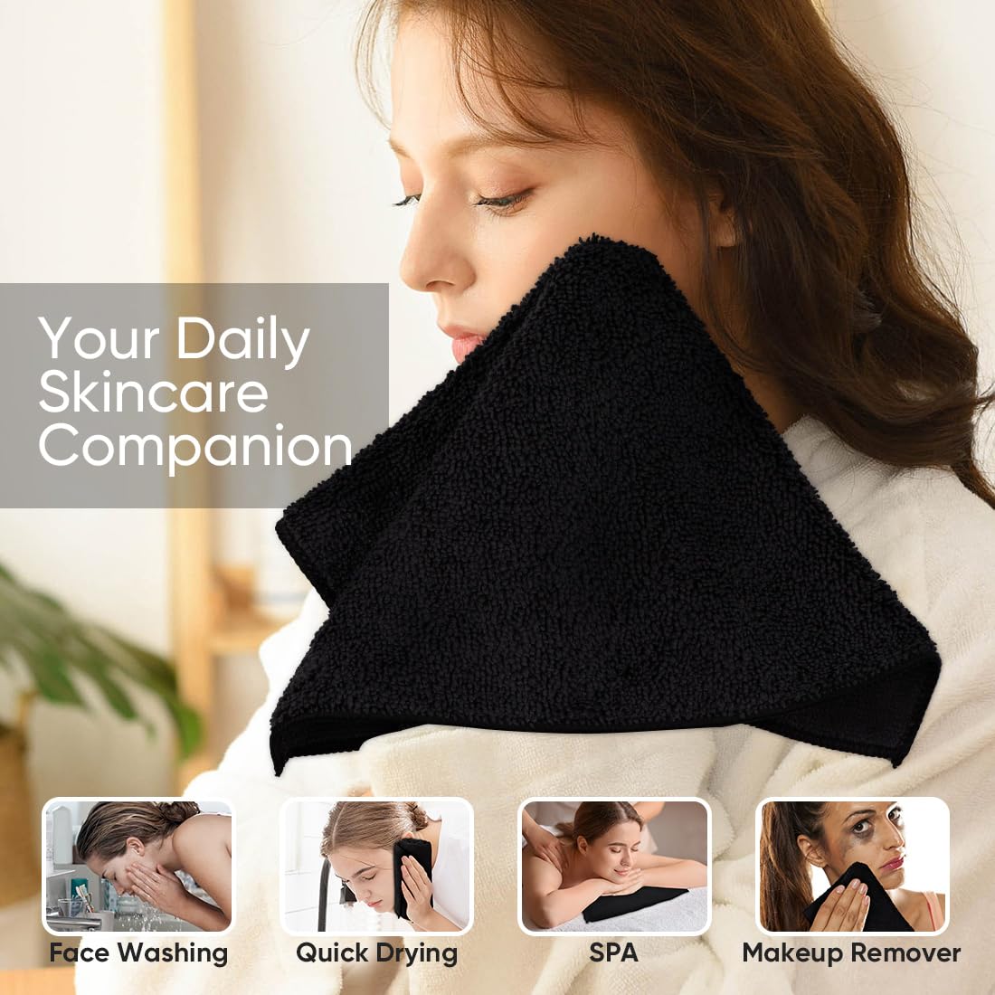 HOMEXCEL Black Washcloths 12 Pack, Highly Absorbent and Soft Microfiber Face Towel, Makeup Remover Towels, Multi-Purpose Wash Cloths for Bathroom, Hotel, Spa, Gym, and Kitchen, 12x12 Inch