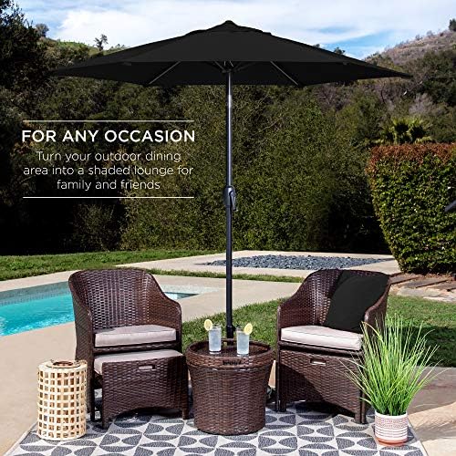 Best Choice Products 7.5ft Heavy-Duty Round Outdoor Market Table Patio Umbrella w/Steel Pole, Push Button Tilt, Easy Crank Lift - Black