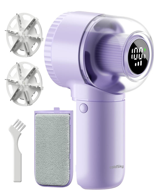 coldSky Fabric Shaver, 𝟮 𝗶𝗻 𝟭 Lint Remover with Brush, 1200mAh Sweater Shaver with Digital Display,3 Speeds Lint Shaver, 6-Leaf Blades Lint Remover for Clothes, Sofa, Bedding,Purple