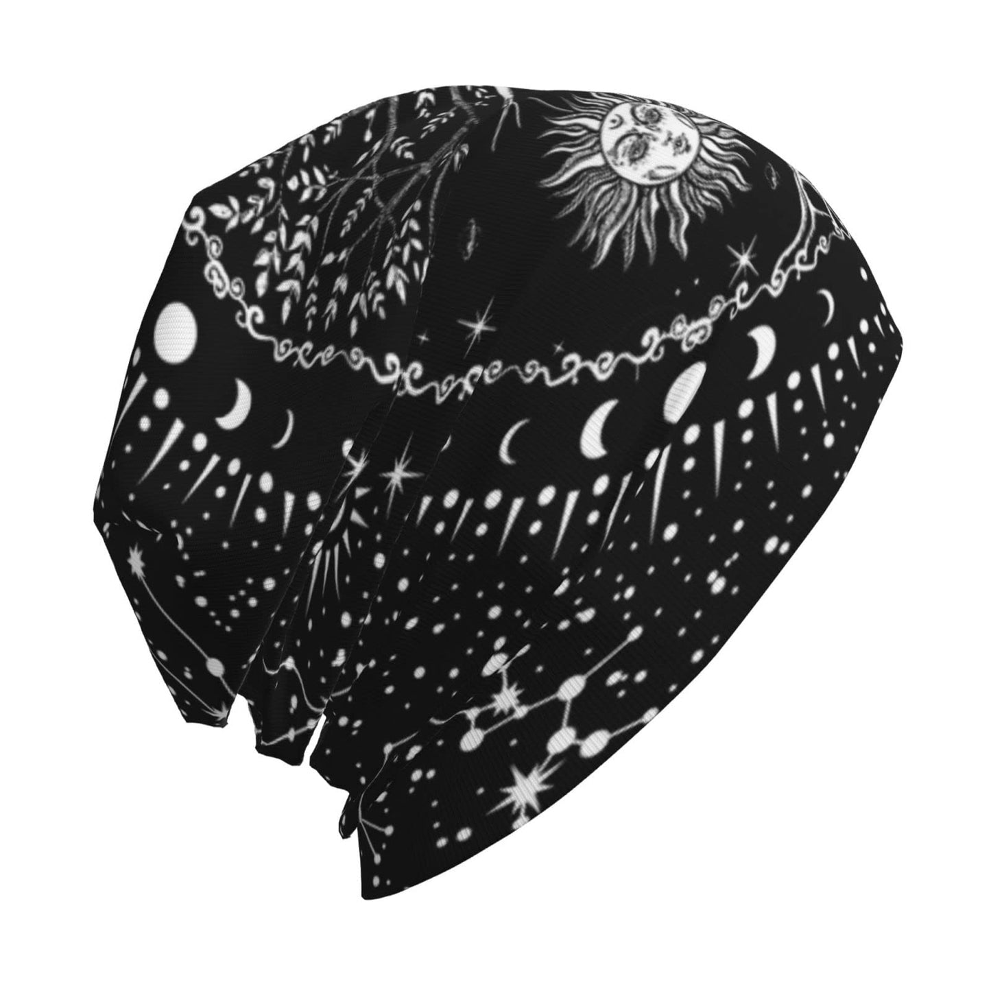 Tree of Life Black and White Star Night Sky Black Aesthetic Knit Hat Slouchy Skull Cap Beanie Hat for Men Women Gifts