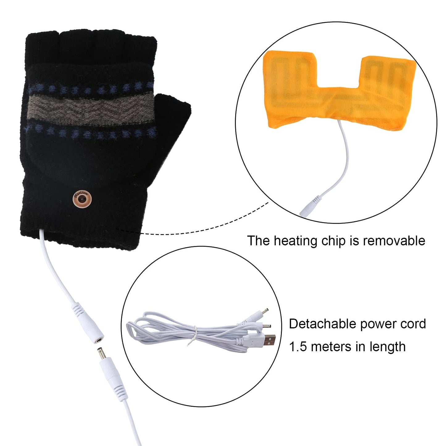 Yunnyp USB Heating Winter Gloves USB Heated Mittens Cashmere Gloves Knitting Hands Full& Half Heated Fingerless Heating Warmer for Women Men