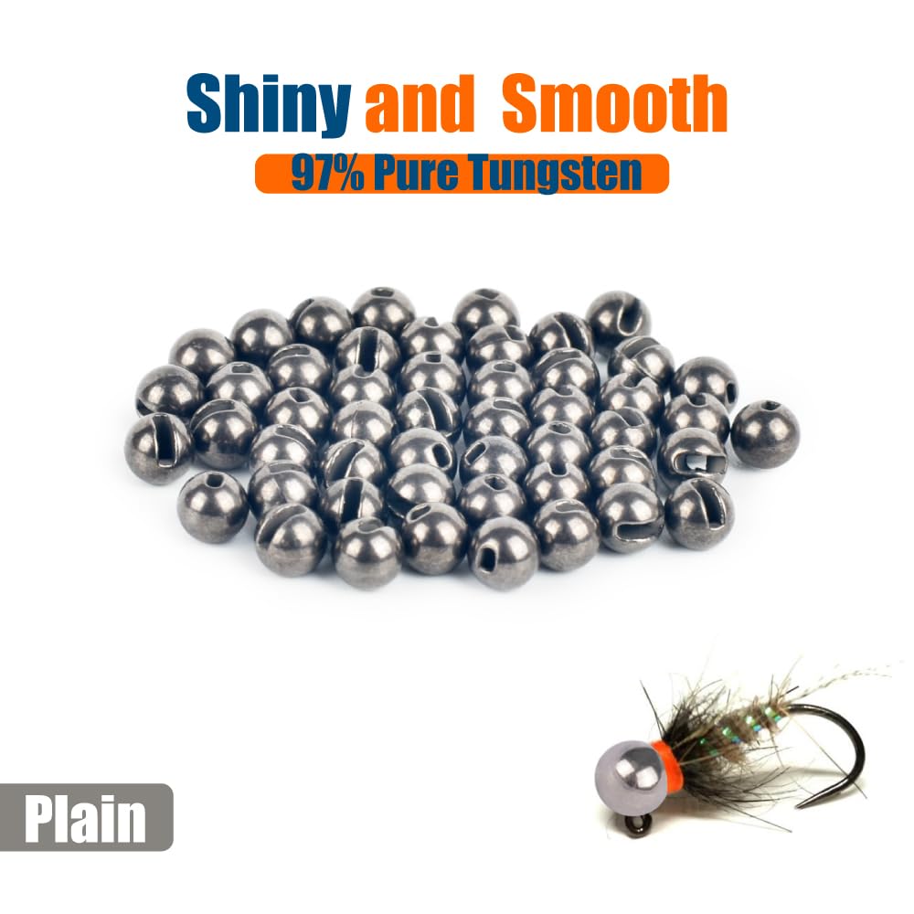 MUUNN 50pcs Tungsten Slotted Beads for Fly Tying,12 Colors/13 Sizes Tungsten Beads Heads Slotted Fly Tying Materials（Plain,1.5mm