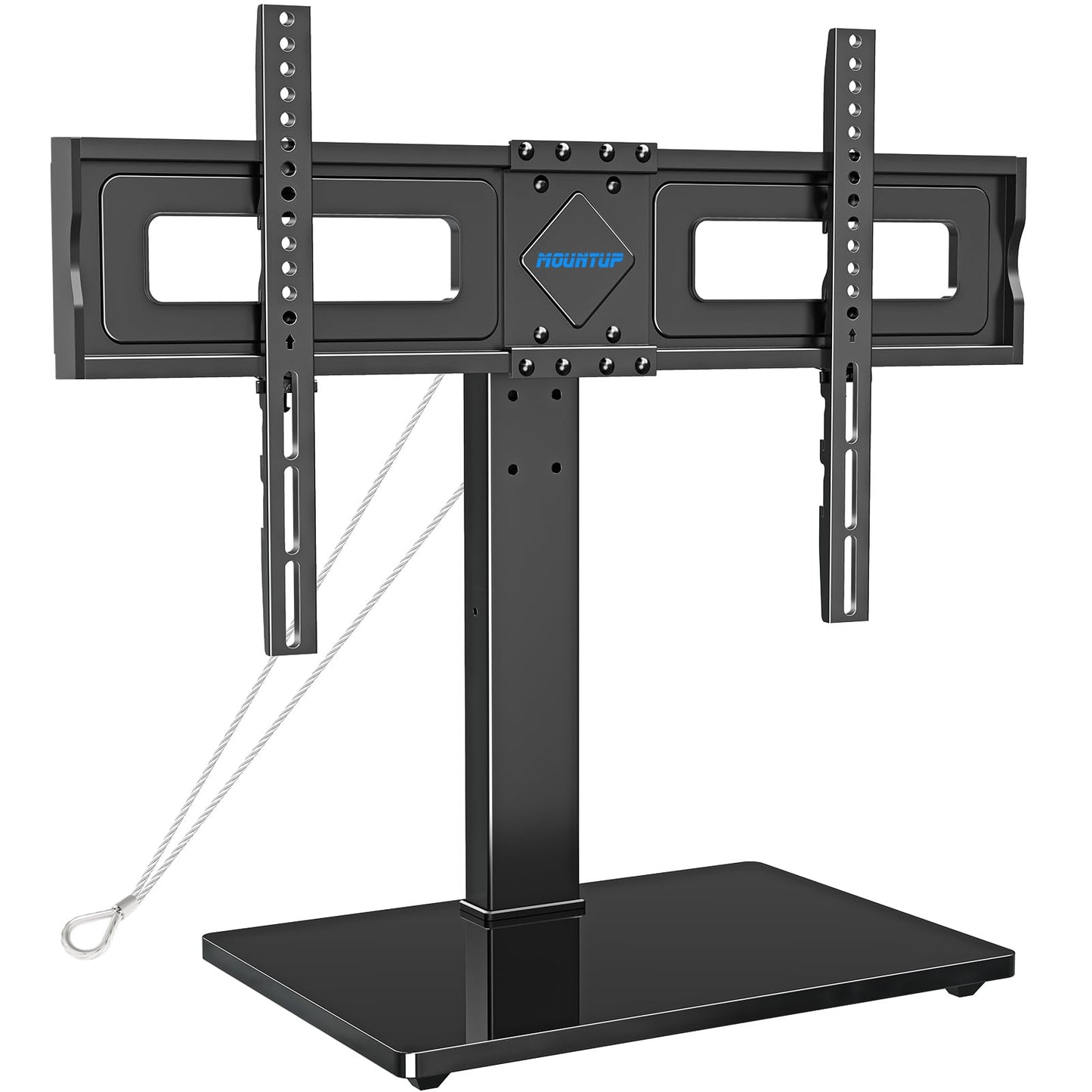 MOUNTUP Universal TV Stand, Table Top TV Stands for 37 to 65, 70, 75 Inch Flat Screen TVs, Height Adjustable, Tilt, Swivel TV Mount with Tempered Glass Base Hold up to 88lbs, Max VESA 600x400mm MU0031