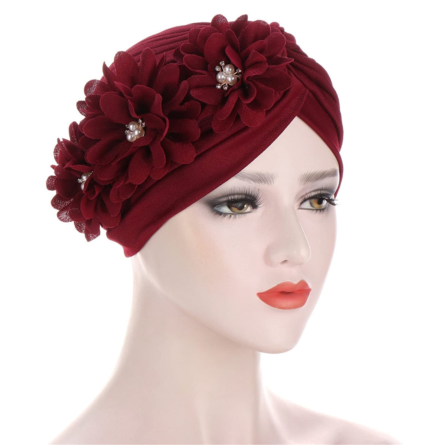 Qianmome Womens Sequin Flower Turban Elegant Muslim Beanie Head wrap Chemo Cap