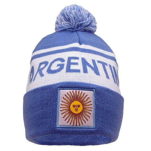 COUVER Soccer Team Country Beanie Pom Pom Beanie, Cuff 12 inch - Argentina Light Blue