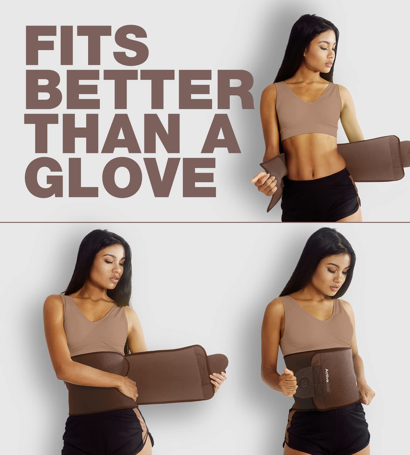 ActiveGear Waist Trainer for Women & Men – Skin Colored Sweat Band Waist Trimmer Belt for a Toned Look - Reinforced Trim and Extra Secure Fastening (Cocoa, Medium: 8” x 42”)