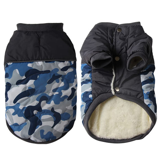 Vecomfy Fleece Lining Warm Dog Coats for Small Dogs Waterproof Puppy Jacket for Winter Blue Camo S