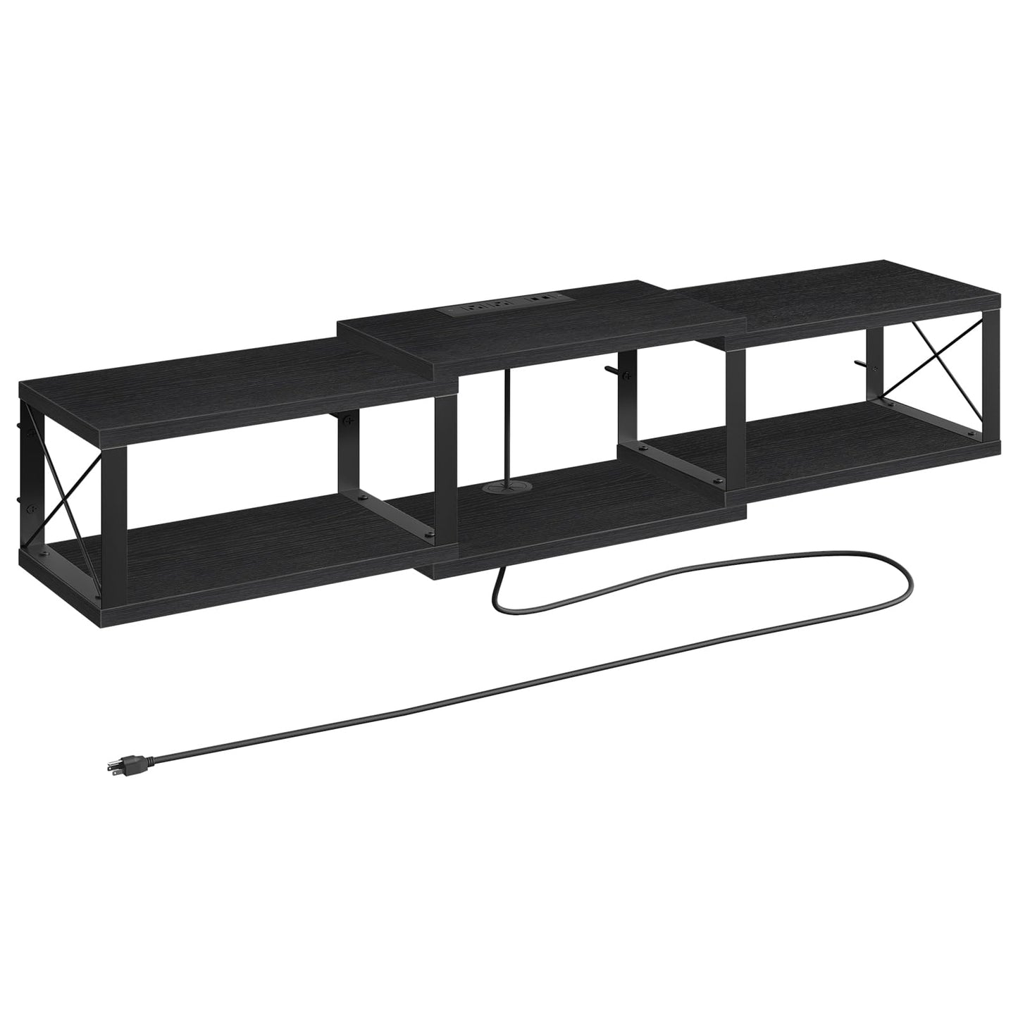 MAHANCRIS Floating TV Stand with Power Outlet, Wall-Mounted Entertainment Console Center with Storage, Floating Metal Frame TV Shelf for Under TV Storage, for Living Room, Bedroom, Black TVHB101E01