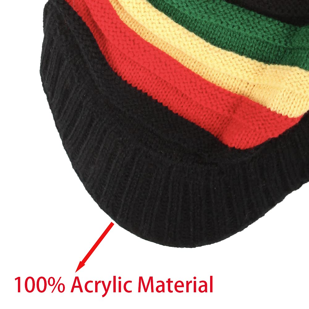 2Pcs Wool Knit Rasta Hat Reggae Jamaican Cap Colorful Beanie Skull Hat Slouchy Baggy Cap Winter Autumn