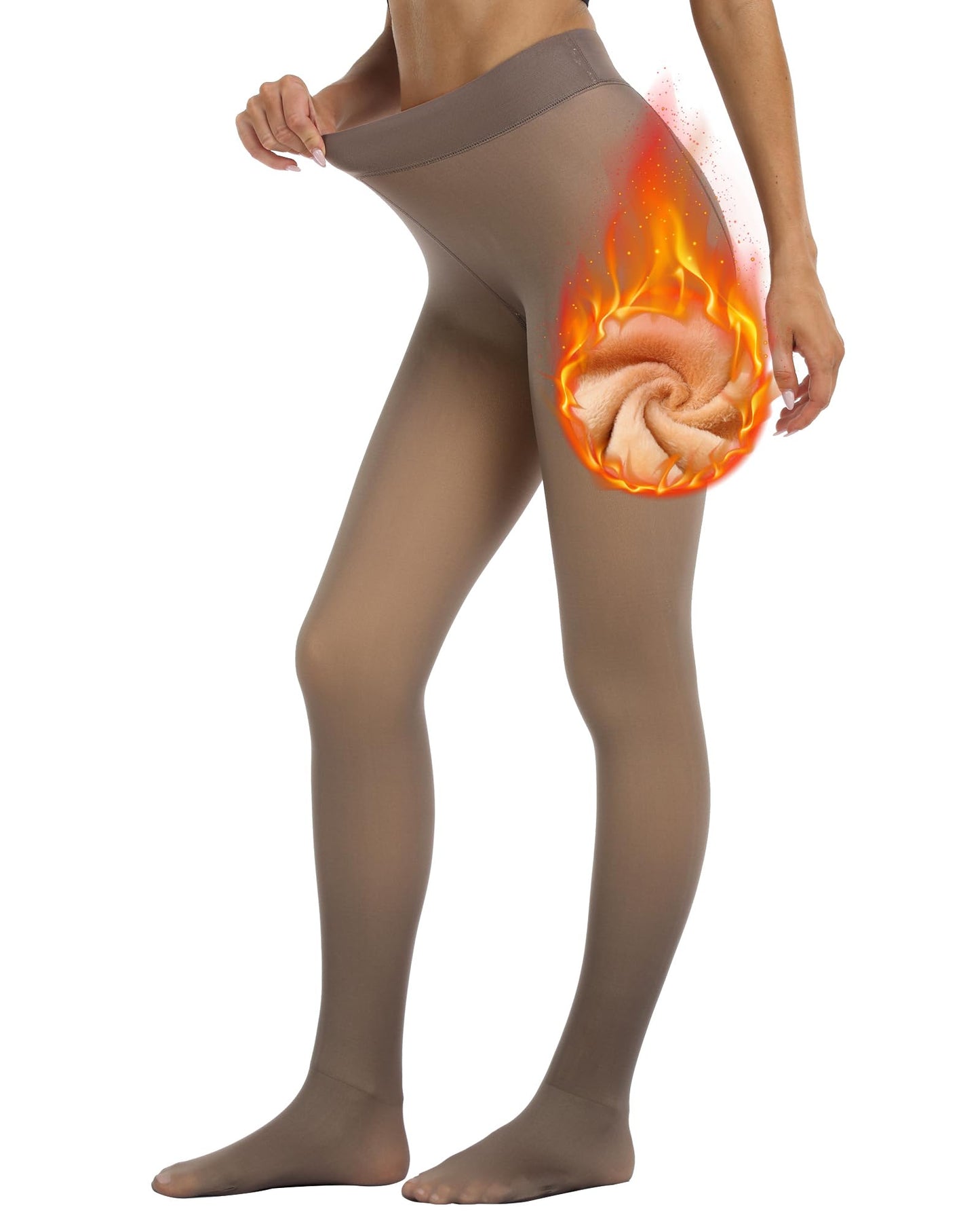 ATHVOTAR Fleece Lined Winter Tights Women - Thermal Warm Opaque Pantyhose Thick Sheer Leggings Brown X-Large/XX-Large