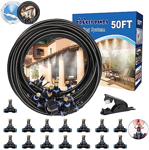 Misters for Outside Patio, Outdoor Water Misting Cooling System 50FT|15M. Backyard Mist Kit for Garden Greenhouse Fan Deck Umbrella Canopy Pool Porch Trampoline Sprinkler Park BBQ Party Accessories.