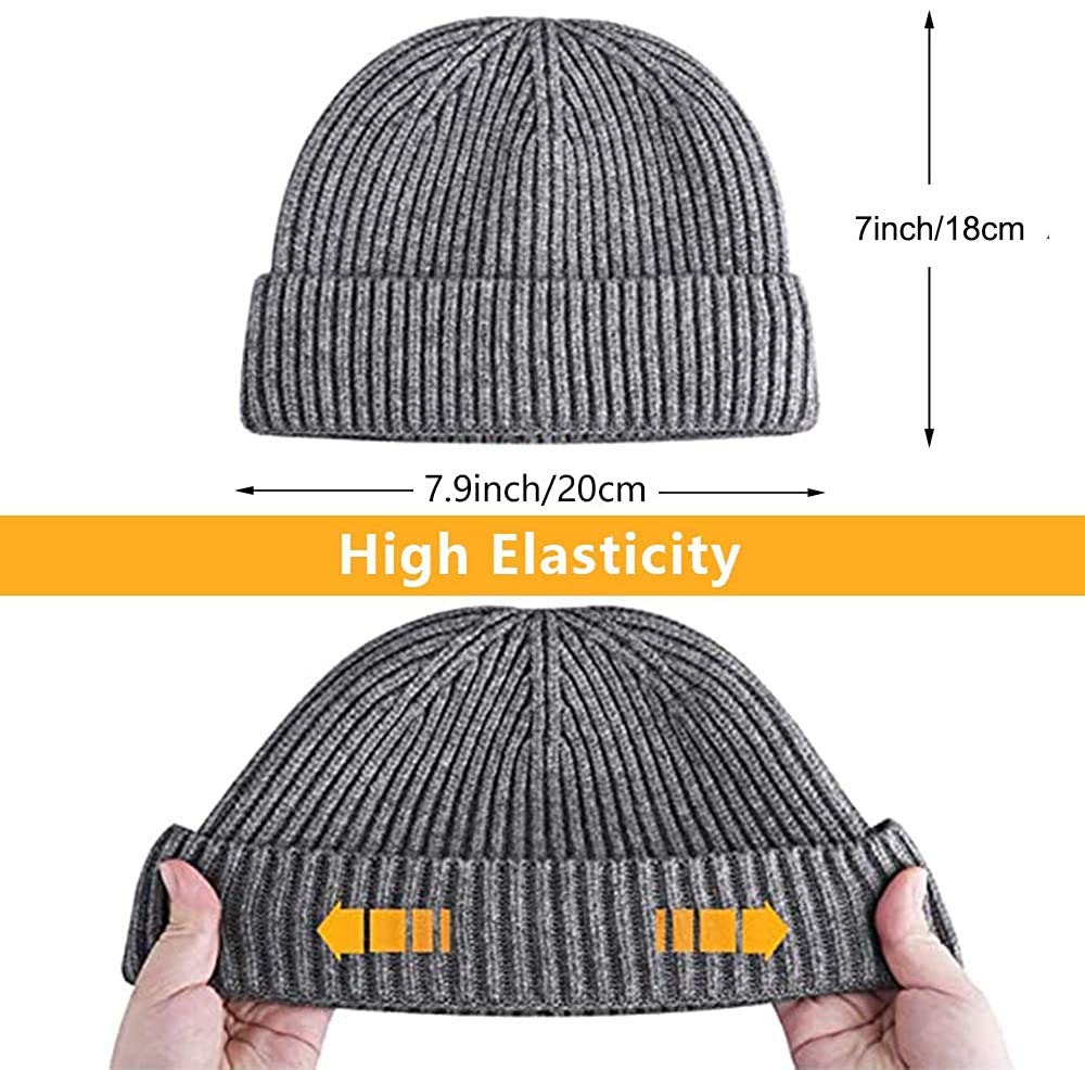 TOPSEM 2 Pieces Trawler Beanie Watch Hat Roll up Edge,Winter Warm Knit Beanie Caps,Skullcap Fisherman Watch Beanie Unisex for Men Women,Soft and Durable（Black+Grey）
