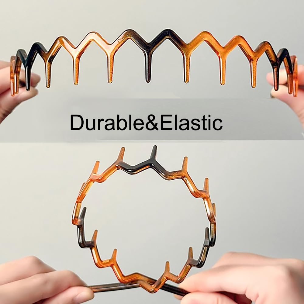 ULTIMUTE 8 PCS Fashion Effortless Plastic Headbands with Teeth Comb Black Skinny Headbands No Slip Hair Accessories Bands for Women Men Teen Girls, Amber&Bright Black