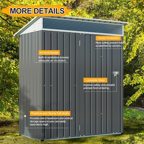 Shintenchi 5x3 FT Outdoor Storage Shed with Window, Outdoor Waterproof Storage Shed Metal Garden Shed with Lockable Single Door, Weather Resistant Tool Storage House Shed for Garden,Backyard,Dark Gray