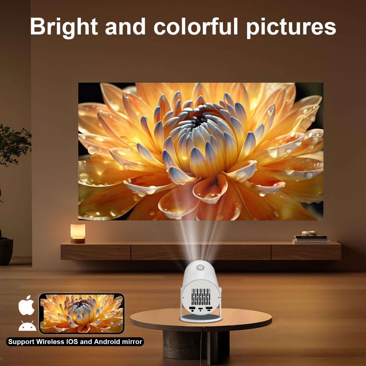 HY300 Mini Projector,Ceiling movie projector ，Manual focusing, Compact Design for Home Theater, Outdoor Movies, Presentations, and Gaming. (white)