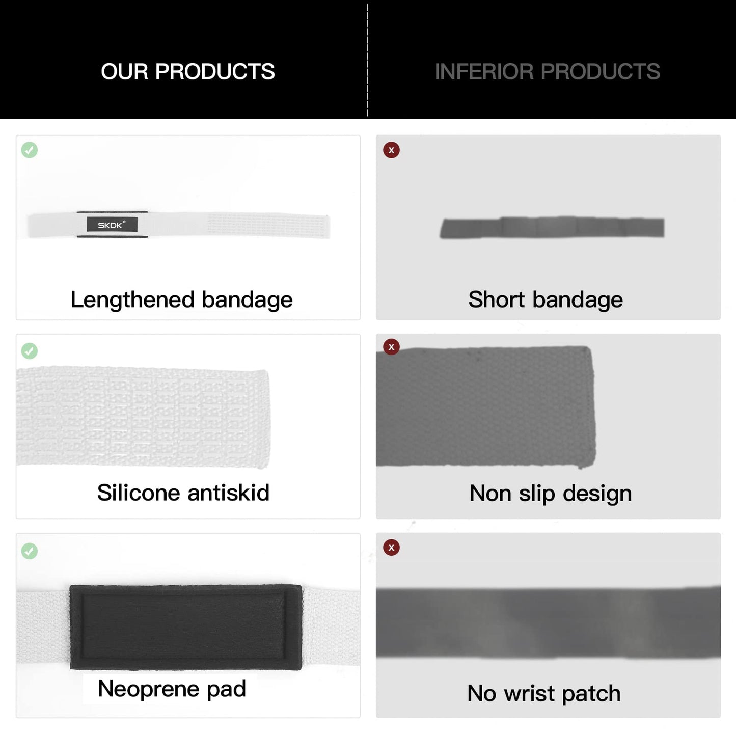 SKDK Cotton Hard Pull Wrist Lifting Straps Grips Band-Deadlift Straps with Neoprene Cushioned Wrist Padded and Anti-Skid Silicone - for Weightlifting, Bodybuilding, Xfit, Strength Training (White)