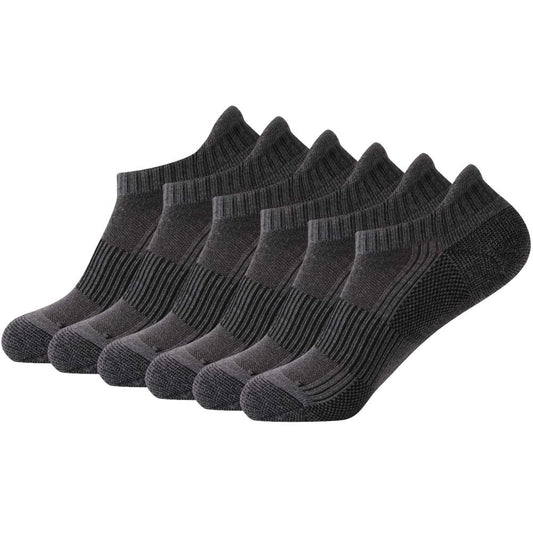 FOOTPLUS Womens Copper Golf Socks Mens Winter Warm Thick Cushioend Odor Free Low Cut Mesh Breathable Arch Support Athletic Running Jogging Hiking Socks, 6 Pairs Dark Grey, Medium