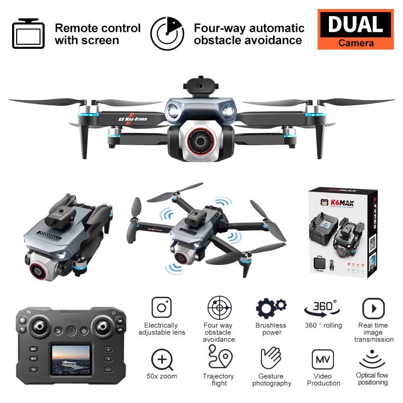 RC Drone With Screen Display, Dual Camera, Stunt Rolling, Optical Flow Hover, LED Lights, Speed Adjustment, Impact-Resistant ABS Shell, Quadcopter, 2 Batteries, Memory Card, Card Reader, Handbag