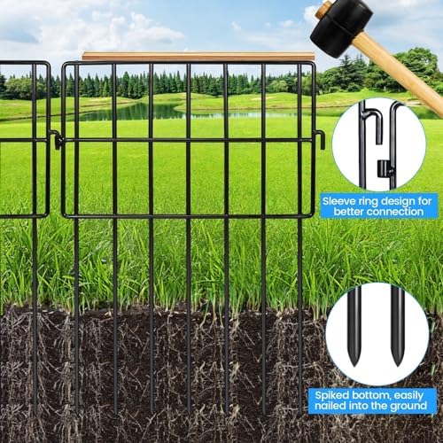 22 Pack Animal Barrier Fences, 1.5" Gap No Digging Garden Fence Panels, Metals Black Deterrent Fence for Dogs Rabbits, Decorative Fence for Outdoor Landscape Patio Total 22 ft(L)×16 in(H)