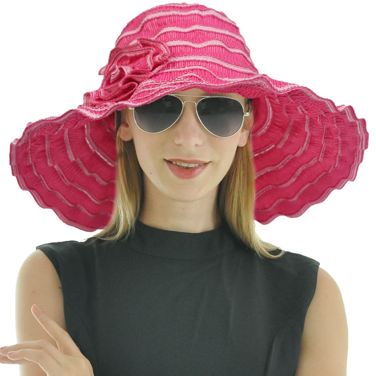 Women Folding Vintage Outdoor Sun Hats for Beach Garden Travelling UV Protection Rose