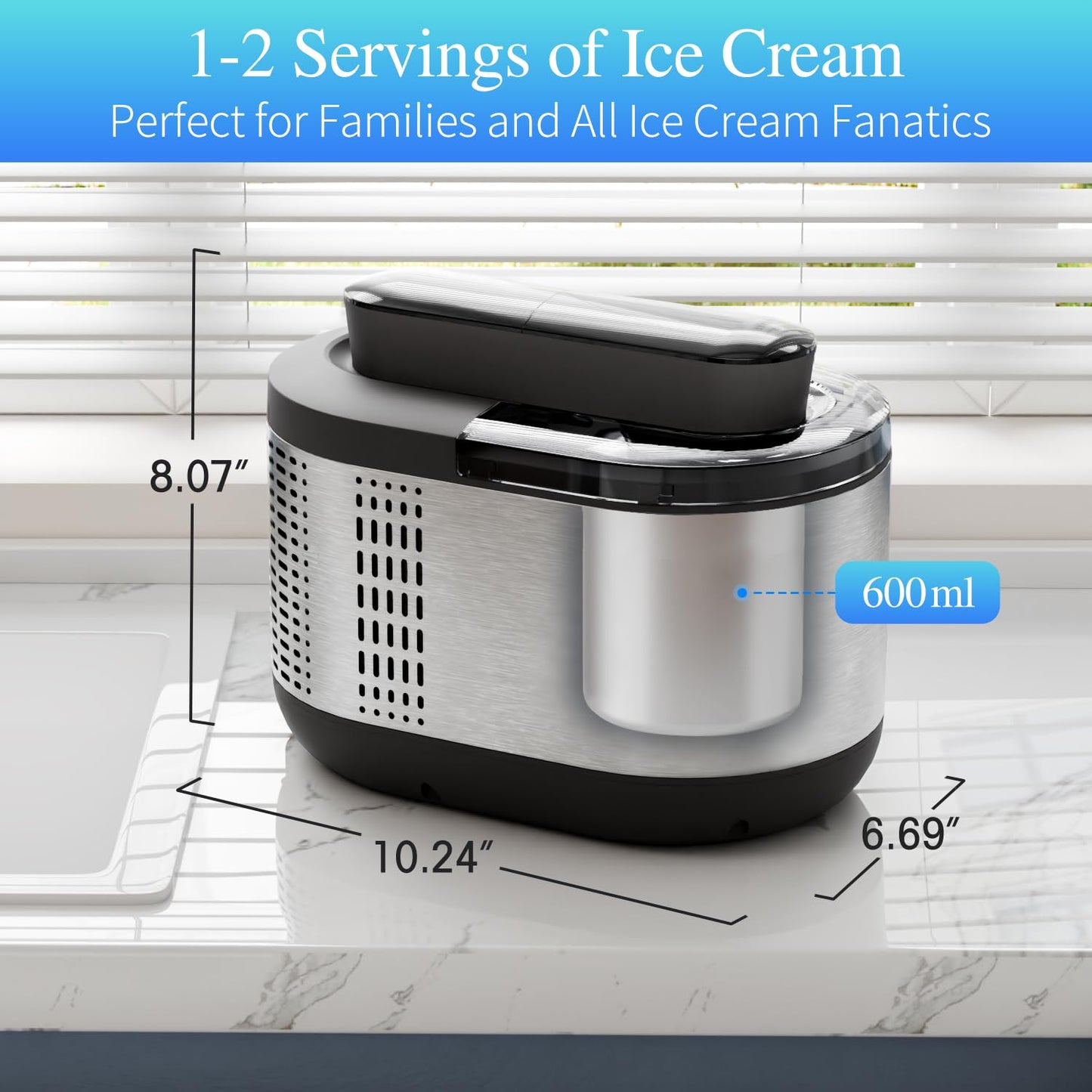 Ice Cream Maker Machine Automatic: TINANA Icecream Machine with LCD Display - Electric Gelato Maker - No Pre-freezing