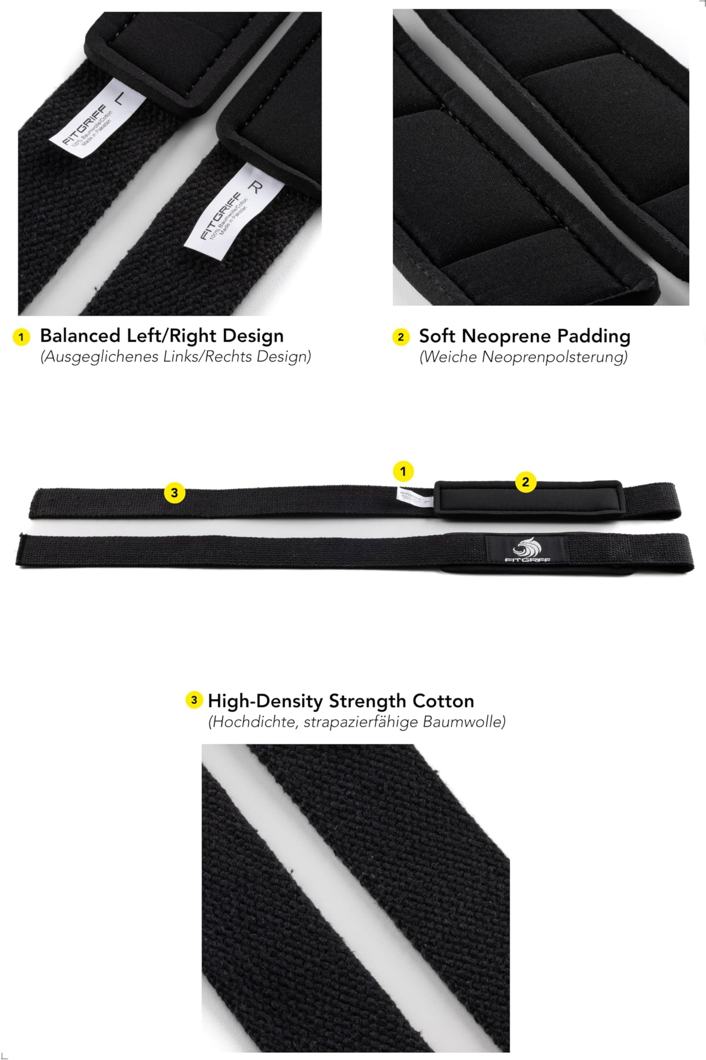 Fitgriff® Lifting Wrist Straps for Weightlifting, Gym, Deadlift, Workout (Made of Premium Cotton & Padded) - Men & Women (XS, Black-Original)