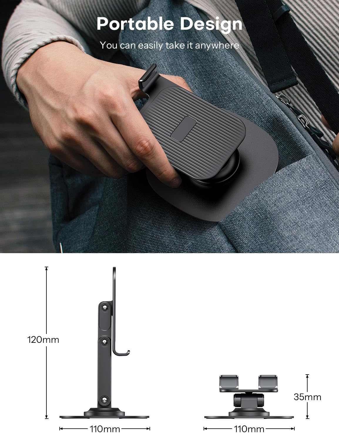 OMOTON Cell Phone Stand for Desk, 2 Pack Adjustable Foldable Phone Holder, 360 Swivel Mobile Stand Fit for iPhone 16 15 14 13 12 Pro Max and All Smart Phones, Black & White