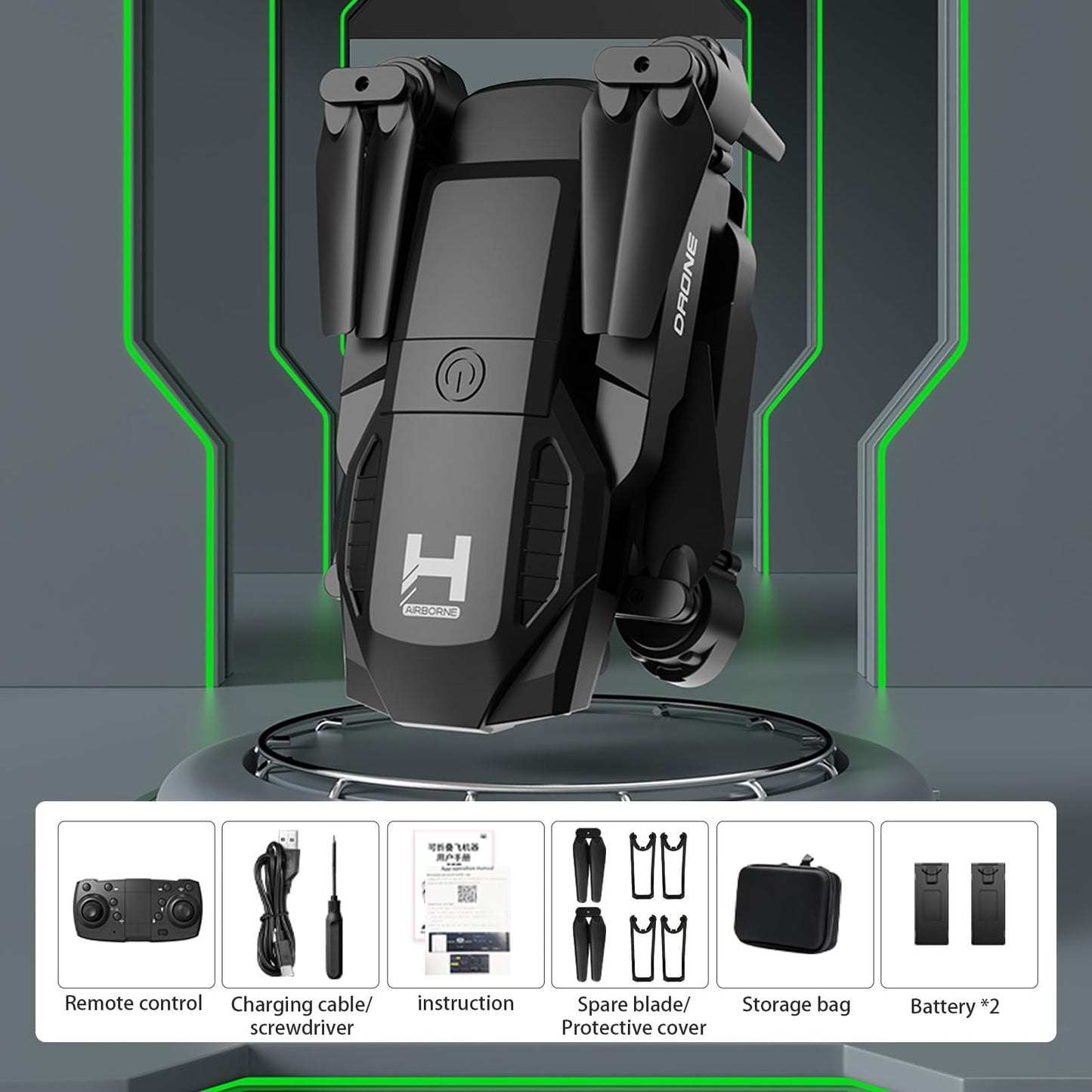 Mini Drone with Camera for Adults Beginner Kids, 1080P WiFi FPV, Foldable, 2 Batteries, One-Click Take Off/Landing, Altitude Hold Black