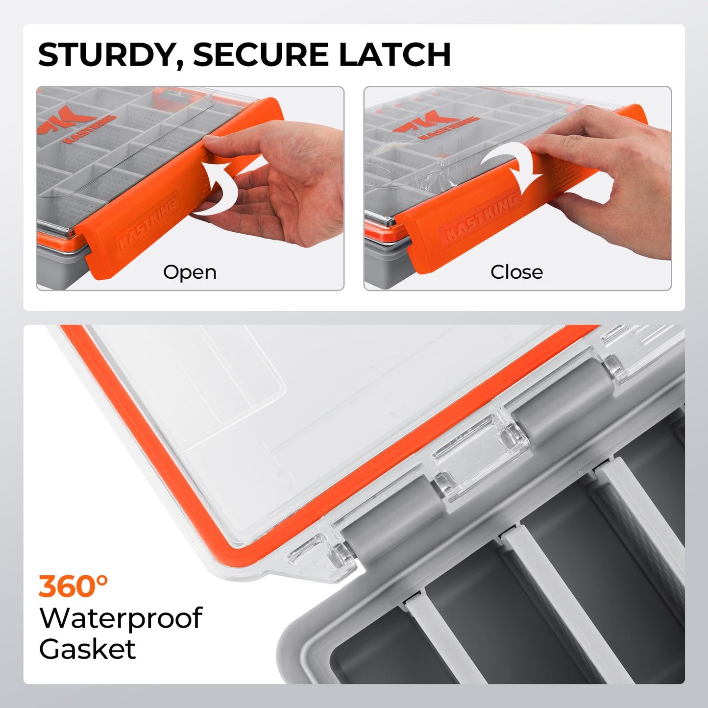 KastKing HyperSeal Waterproof Tackle Box, Waterproof 3600 and 3700 Tackle Trays, Fishing Tackle Box Organizer with Removable Dividers, Lure Box and Terminal Tackle Storage