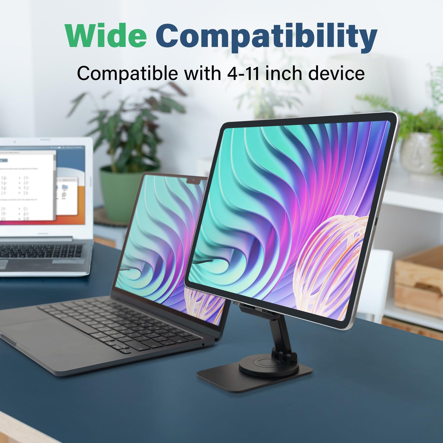 SenseAGE Rotatable Cell Phone Stand, Adjustable Folding Cell Phone Stand for Desk, Home Office Mobile Stand, Desktop Phone Holder, Compatible with iPhone&Smart Phones Accessories (Black)